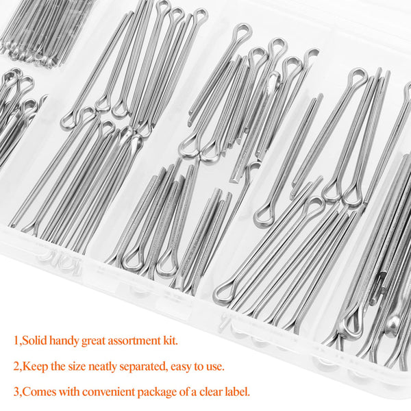 HELIFOUNER 100 Pieces 304 Stainless Steel Cotter Pin Assortment Kit