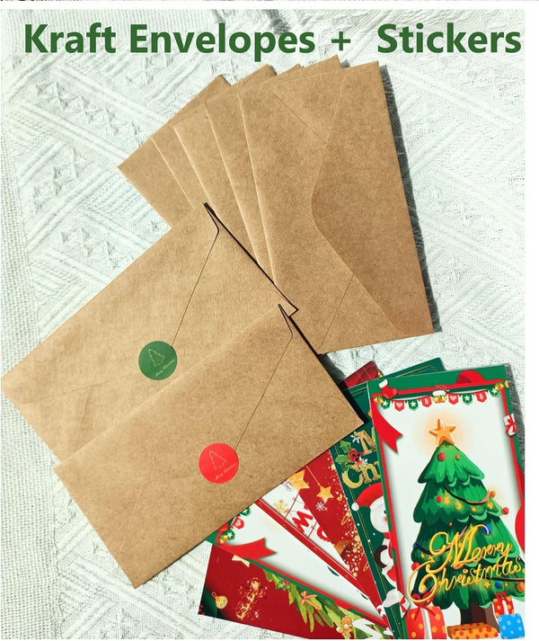 Christmas Money Cards with Kraft Envelopes - 24 Money Holder Christmas Cards with 24 Kraft Envelopes 24 Festive Holiday Stickers-6 Designs