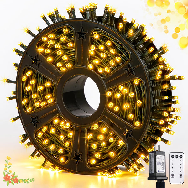 JMEXSUSS 500 LED Christmas Lights Outdoor, Classroom String Lights Plug in | 173ft, 8 Modes, Remote Control, Waterproof Warm White Christmas Tree