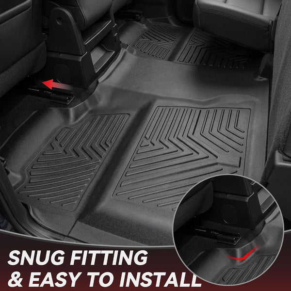 YITAMOTOR Floor Mats for 2014-2018 Silverado/Sierra 1500, 2015-2019 2500HD 3500HD, Crew Cab w/Bench Seat Carpet Floor, Custom Fit All Weather TPE