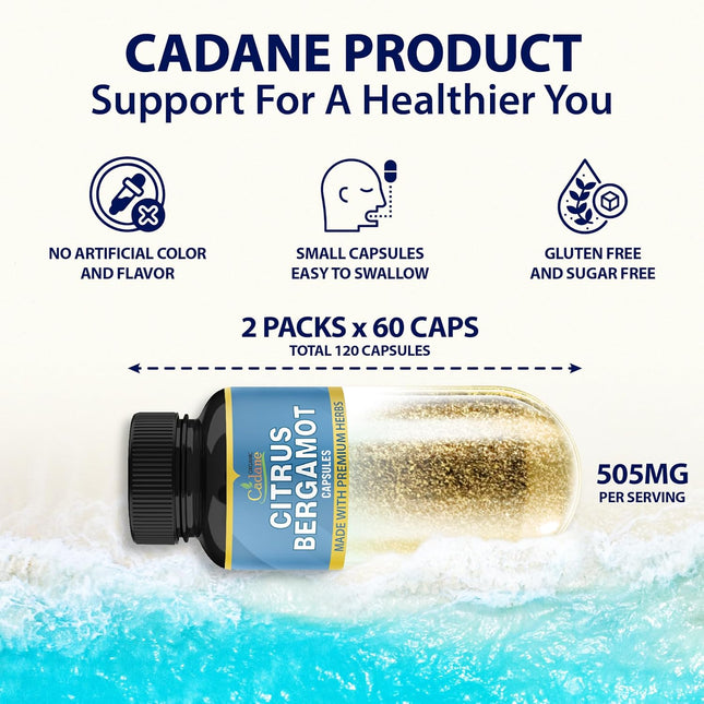 Organic Cadane 2 Packs Citrus Bergamot Extract Capsules with Berberine, Olive, G