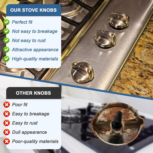 Fetechmate WB03T10325 Heavy Metal Knobs Compatible with G.E Cooktop Burner Stove Knob Replace WB03T10325 2691864 PS3510510 (5 Pack)