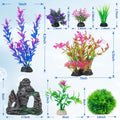 Ameliade Aquarium Artificial Plastic Plants Decorations and Rock Cave Decor Set Goldfish Betta Fish Tank Accessories Small Large Fish Bowl