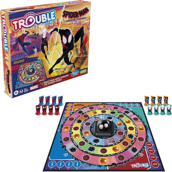 Hasbro Gaming Trouble: the Spider-Verse Edition for Marvel Fans, Ages 8+, Game for 2-4 Players, with Rotating Board