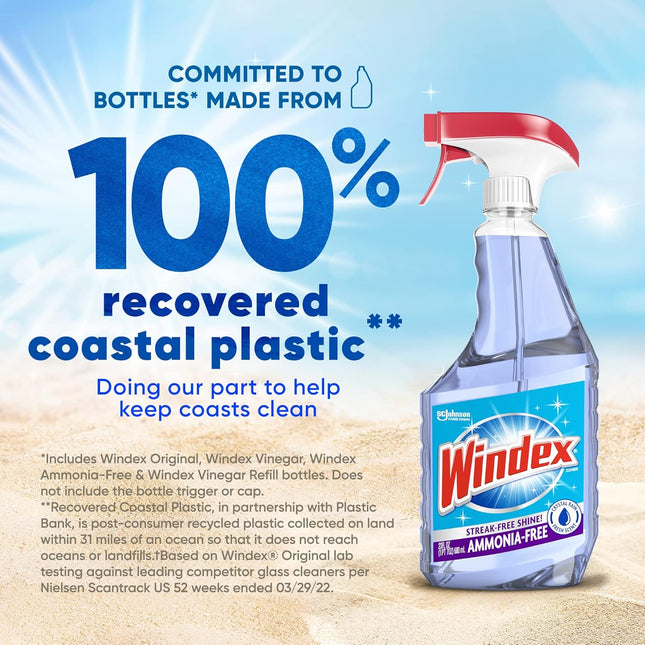 Windex Glass and Window Cleaner Spray Bottle, Ammonia Free, Bottle Made from 100