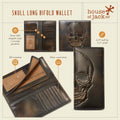 House of Jack Co. Skull Long Bifold Wallet for Men, Full Grain Cowhide Leather Biker Wallet, Rodeo Wallet, Black