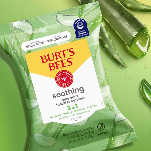 Burt'S Bees Aloe Vera Face Wipes, for Sensitive Skin, Soothing Makeup Remover & Facial Cleansing Towelettes, 30 Ct. (3-Pack)