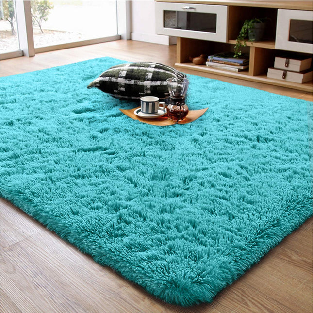 Ompaa Soft Fluffy Area Rug for Living Room Bedroom, 4X6 Teal Blue Plush Shag Rugs, Fuzzy Shaggy Accent Carpets for Kids 