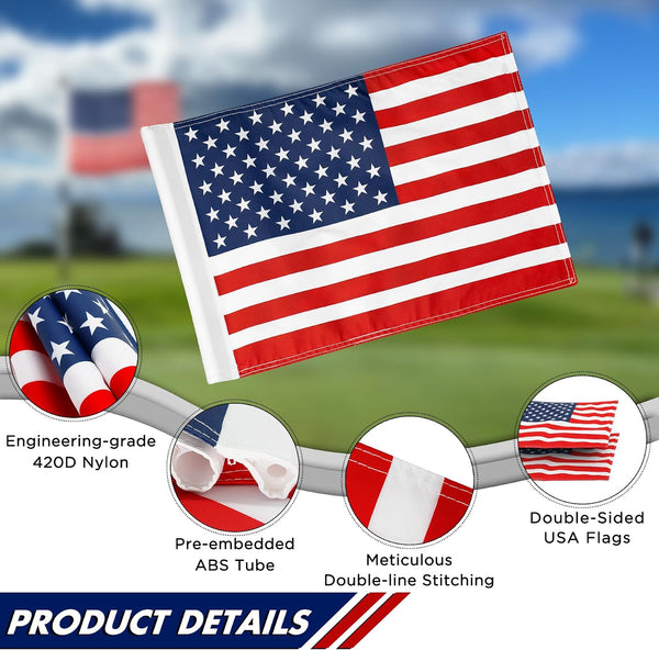 KINGTOP USA Golf Flag 20X14 Inch - Tube Inserted, Dual-Layer 420D Nylon, Double Sided Printing - Standard Putting Green Flags for Backyard