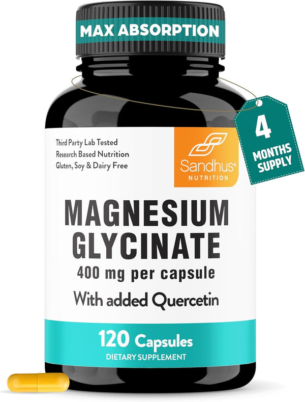 Sandhu'S Quercetin with Magnesium Glycinate Capsules for Men & Women | Supports Immune Health, Quality Sleep & Relaxation | 120 Count (Pack of 1)
