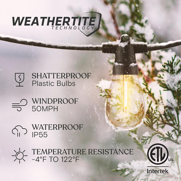 Brightech Ambience Pro Super Bright Solar - 27Ft Remote Control Outdoor String Lights with 12 Shatterproof S14 Bulbs, Commercial Grade LED,
