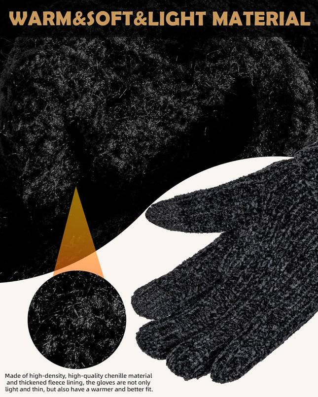 Winter Gloves for Women Chenille, Womens Gloves Cold Weather Warm Fleece Lined, 
