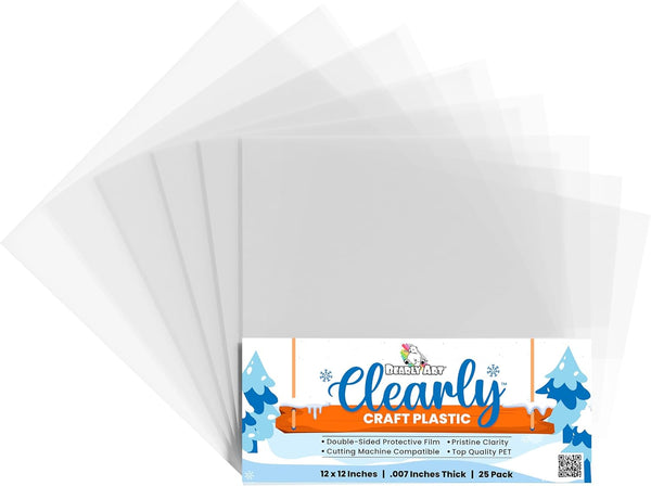Bearly Art Clearly Craft Plastic - Crystal Clear Acetate Sheets for Crafts 12X12 - .007" - BPA Free - Compatible with Cricut and More - 25 Pack