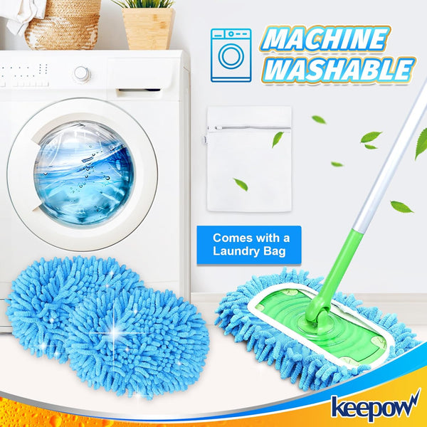 KEEPOW Reusable Mop Pads Compatible with Swiffer Sweeper Mop â Microfiber Wet & Dry Mopping Cloths for All Floors, Washable Compatible with