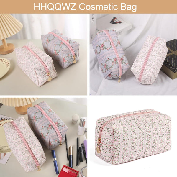 Makeup Bag Travel Cosmetic Bag for Women Girls, Zipper Make up Pouch, Floral Flowers Toiletry Organizer Makeup, Portable Storage Cosmetic Travel