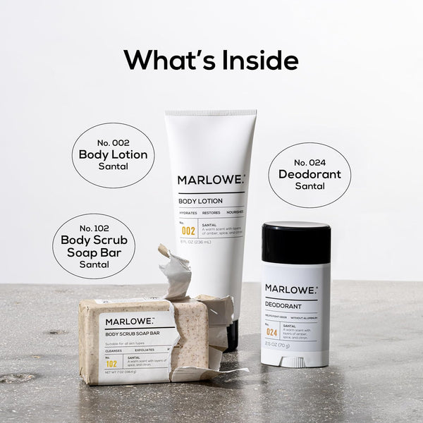 Men'S Grooming Santal Body Set, Features No. 102 Scrub Soap Bar, No. 024 Deodorant & No. 002 Body Lotion, Warm Amber, Sandalwood & Citron Scent