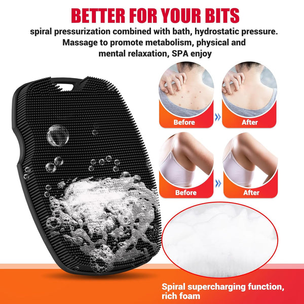 Silicone Body Scrubber - Zinc Infused-Highly Elastic Bristles Exfoliating Body Scrubber for Shower Body,Cellulite Reduction,Blood Circulation - Black