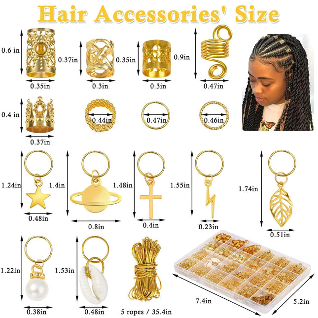 Lucomb 259 Pcs Hair Jewelry for Braids, Loc Jewelry for Hair Dreadlock, Charm Ac