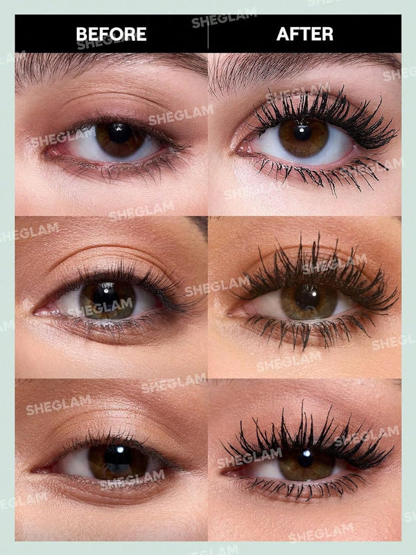 SHEGLAM 2 In 1 Black Volume and Length Waterproof Mascara Long Lasting Dual-Ended Tubing Eye Makeup Waterproof Black