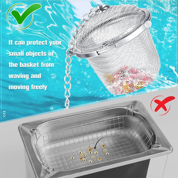 Potchen 6 Pcs Jewelry Cleaner Baskets Stainless Steel Jewelry Steam Cleaner Baskets for Watch Parts Small Items Cleaning Solution with Lock and