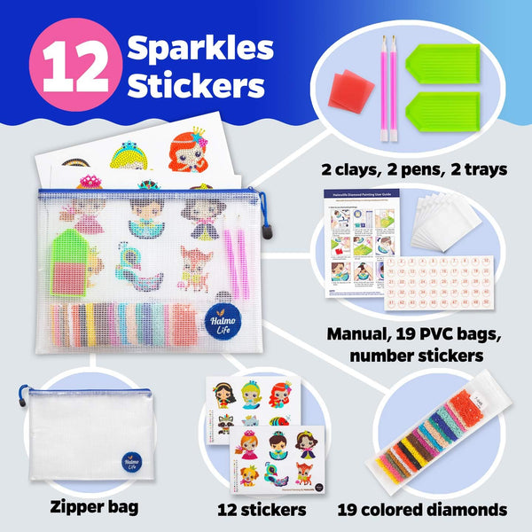 Halmolife Diamond Art Kits for Kids Boys and Girls Ages 6-8-10-12 Easy to DIY Creative Diamond Art Sticker Craft by Numbers Kits for Kids and