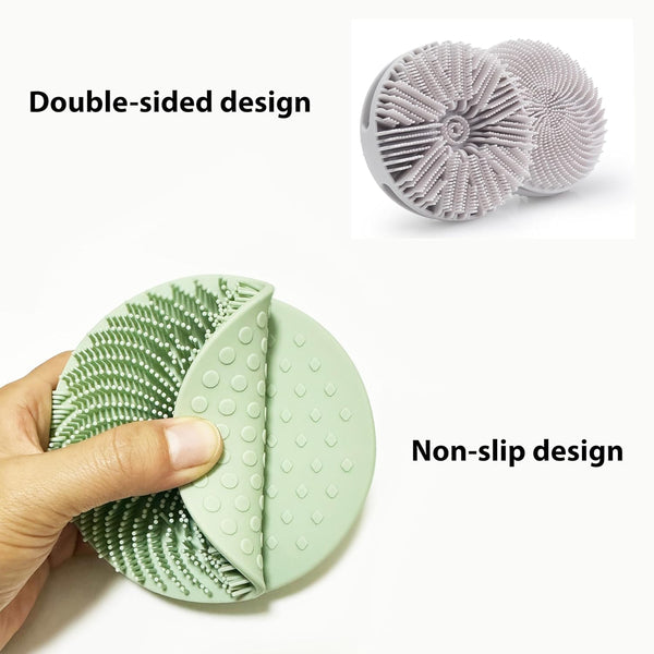 MtBoi 2 Pack Silicone Exfoliating Body Scrubber, Silicone Body Brush, Soft Silicone Loofah for Sensitive Skin, Shower Head Massager, Easy to