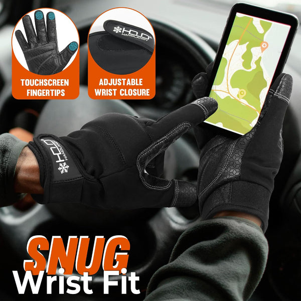 HANDLANDY Work Gloves for Men & Women, Utility Mechanic Working Gloves Touch Screen, Flexible Gardening Gloves for Yard Medium Jet Black