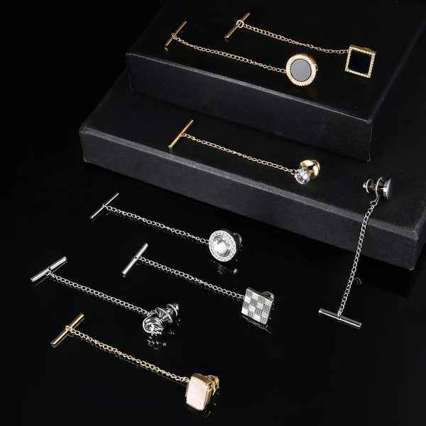 THUNARAZ 8 Pcs Tacks for Men Regular Ties Necktie 14K Gold Plated Pins with Chain for Wedding Business Anniversary