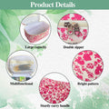 Rose Red Large Quilted Floral Makeup Bag Cute Soft Coquette Aesthetic Cosmetic Bag Cotton Travel Toiletry Bag for Women
