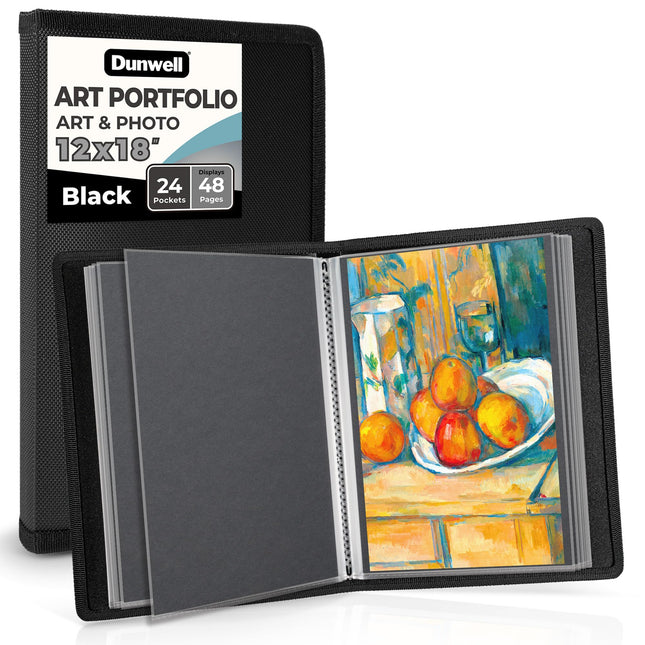 Dunwell 12X18 Art Portfolio Binder with Mounting Paper (Black), Large Portfolio 