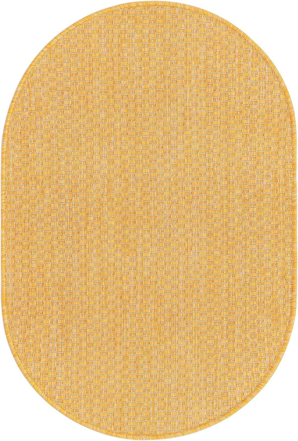 Unique Loom Collection Casual Transitional Solid Heathered Indoor/Outdoor Flatweave Area Rug (2' 2" X 3' 1" Oval, Corn Harvest Yellow)