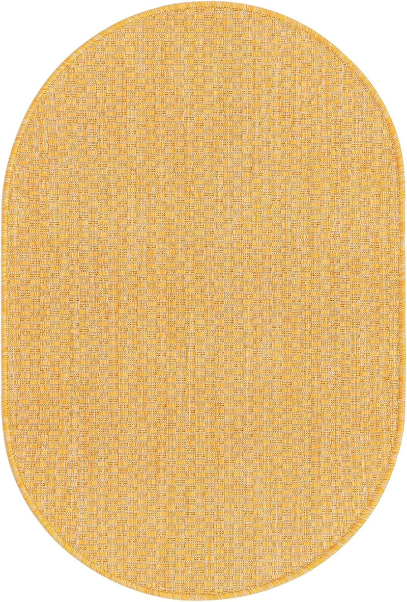 Unique Loom Collection Casual Transitional Solid Heathered Indoor/Outdoor Flatweave Area Rug (2' 2" X 3' 1" Oval, Corn Harvest Yellow)