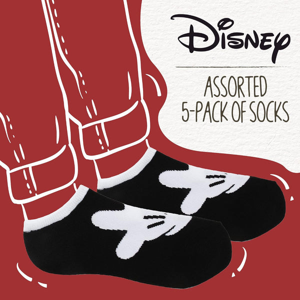 Disney Women's Mickey Mouse 5 Pack No Show Socks 9-11 Mickey Big Face