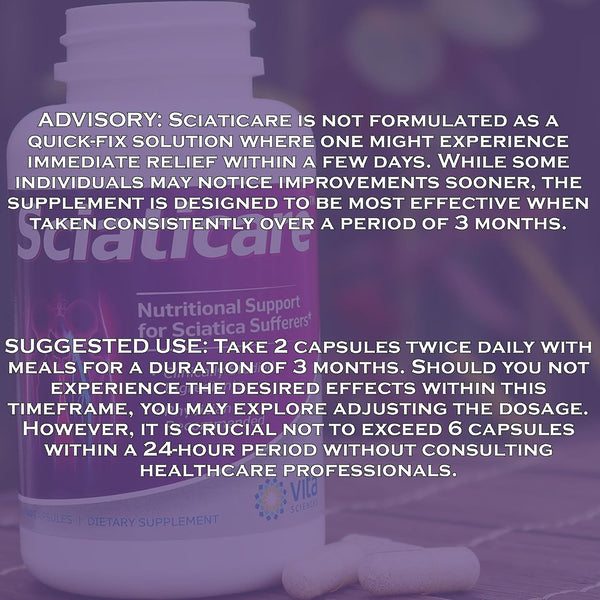 Vita Sciences Sciaticare Nerve Soothing Supplement Vitamins with Natural R-ALA Form 40X Strength, NOT Synthetic Alpha Lipoic Acid (ALA) - Lower