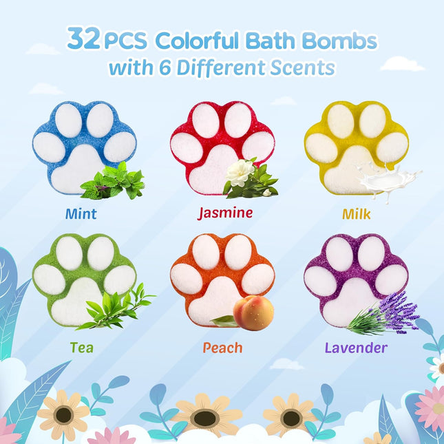 Bath Bombs for Kids with Surprise Inside, 32 Pack Paw Bath Bombs with Toy, Ocean
