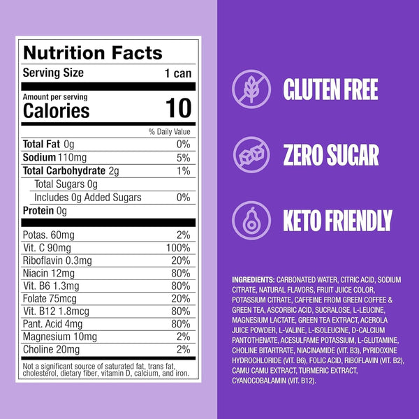 ZOA Zero Sugar Energy Drinks - Frosted Grape | Healthy Energy Formula with Natural Caffeine, Daily Vitamin C, Essential B-Vitamins | Gluten-Free,