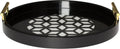 Kate and Laurel Caspen Round Cut Out Pattern Decorative Tray with Gold Metal Handles, Black 15.5" Black