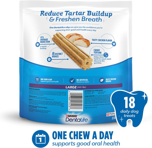 Purina DentaLife Made in USA Facilities Large Dog Dental Chews, Daily - 18 ct. Pouch 18 Count (Pack of 1)