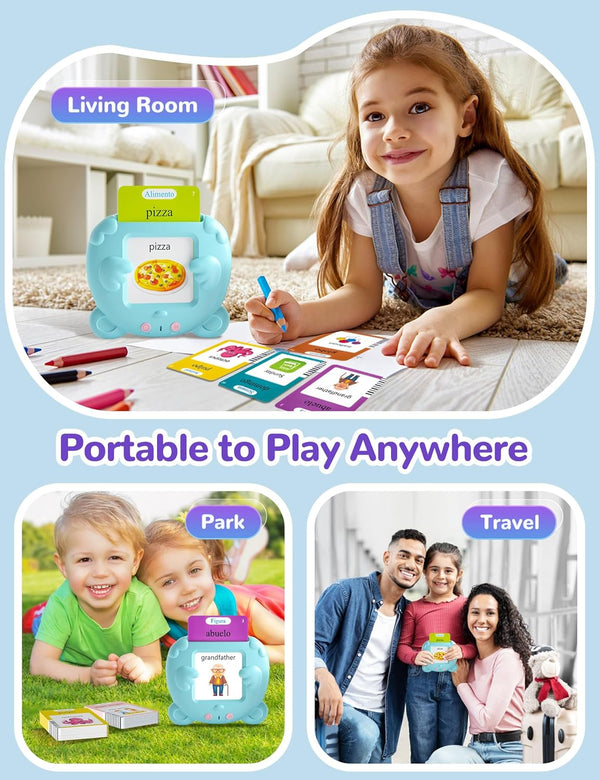 Spanish & English Talking Flash Cards for Toddlers, 510 Sight Words Bilingual Learning Toys for Children, Autism Pocket Speech Therapy Toys,