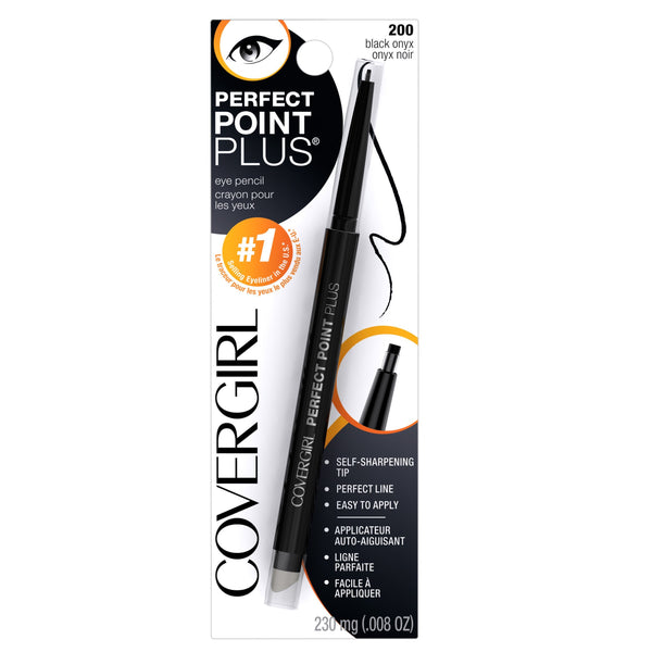 COVERGIRL Perfect Point plus Eyeliner, One Pencil, Black Onyx Color, Self Sharpening Eyeliner Pencil, Smudger Tip for Blending (Packaging May Vary)
