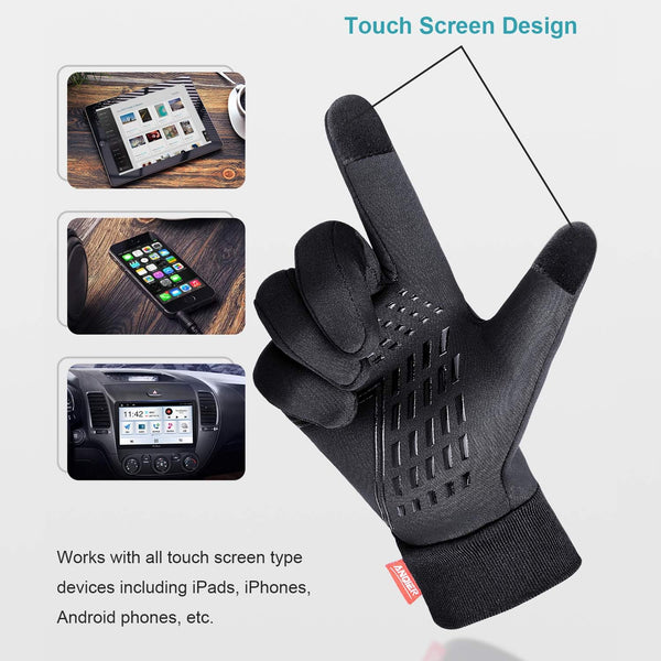 anqier Winter Gloves, Windproof Warm Touchscreen Gloves Men Women for Cycling Running Outdoor Activities Black-B Small