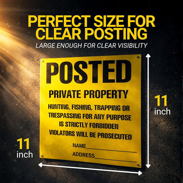 Posted Sign – No Hunting No Trespassing 11 x 11 Inch, Yellow Private Property Warning Signs, Outdoor Signs for Fence, Yard, Woods and Property
