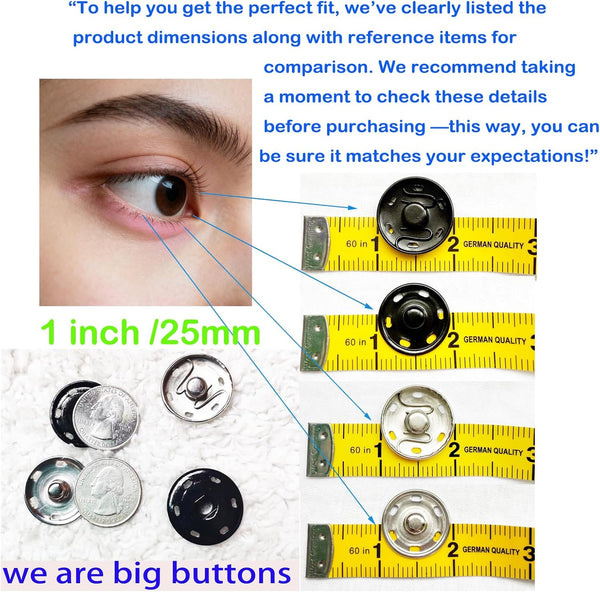 JOSDIOX Large Snaps for Sewing Big Sew on Snap Large Buttons 12 Sets Big Metal Snap Fastener Buttons Press Button for Sewing Clothing Silvery and