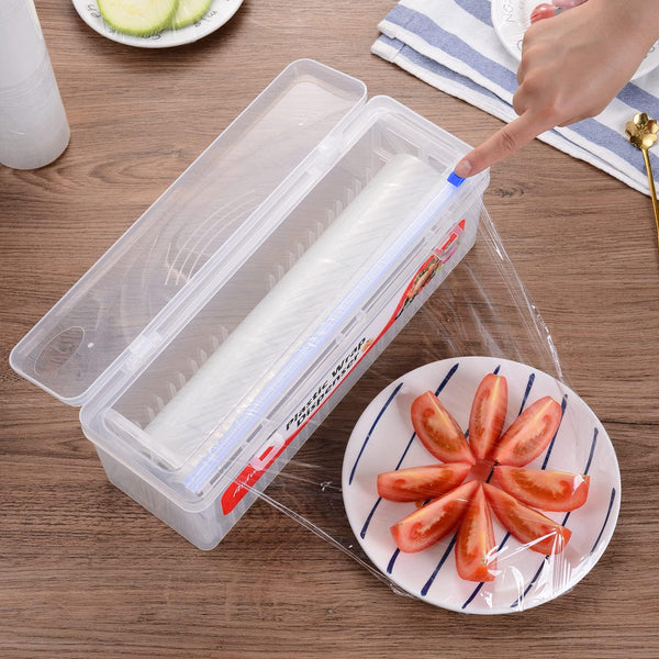 Plastic Wrap Dispenser with Cutter -Cling Wrap Dispenser with Slide Cutter for Food Film, Tin Foil, Aluminum Foil, Baking Paper (Plastic Wrap