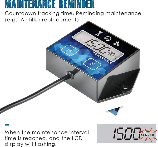 Runleader RL-HM011F Digital Hour Meter, Small Engine Tachometer