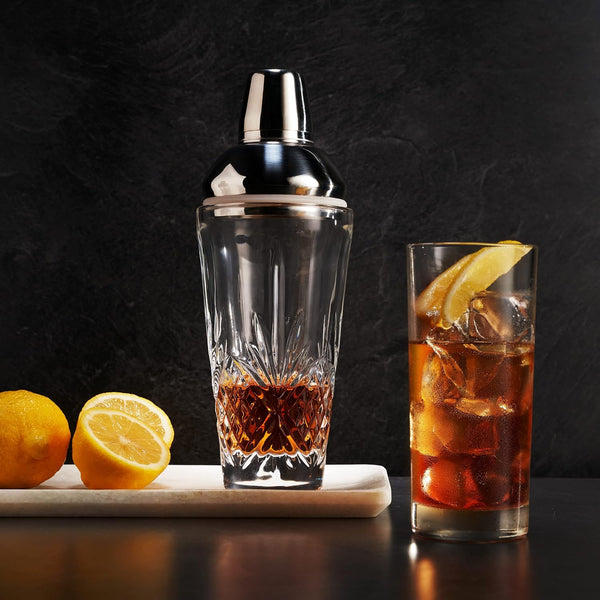 Godinger Dublin Crystal Cocktail Shaker with Lid - Glass Martini Shaker, Drink Shaker for Home Bar, Bartender Gift, 17oz Silver