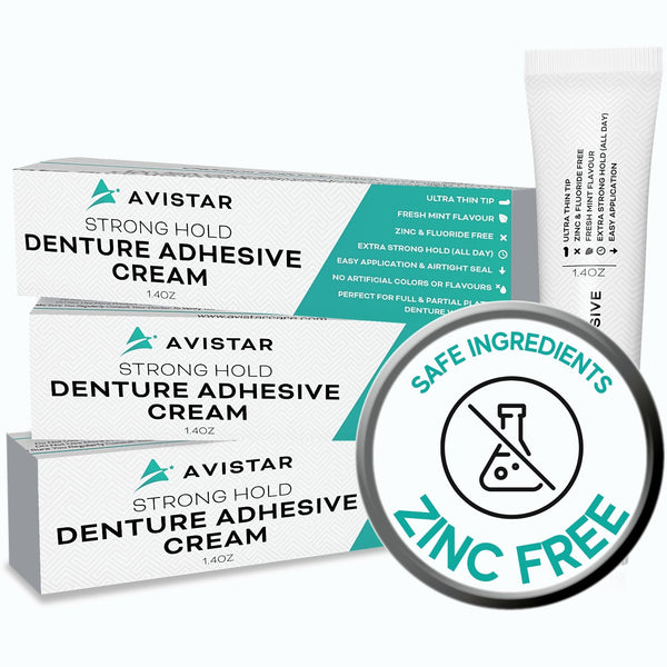 Extra Strong Denture Adhesive Cream, 12 Hour Hold Dental Glue, Waterproof, Zinc & Fluoride Free, Easy Apply Nozzle, Seals Food Out for Comfort,