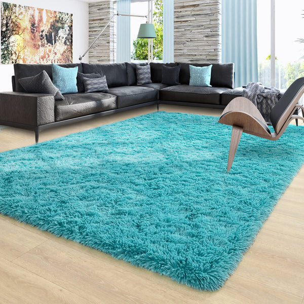 Ompaa Soft Fluffy Area Rug for Living Room Bedroom, 4X6 Teal Blue Plush Shag Rugs, Fuzzy Shaggy Accent Carpets for Kids Girls Rooms, Modern
