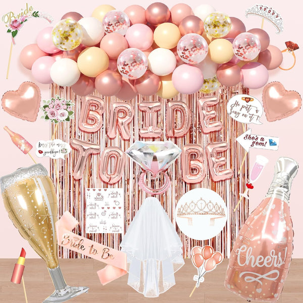116 Pcs Bachelorette Party Decorations, Bride To Be Decorations include Bride To Be Sash Veil Crown Tattoo Stickers Photo Props Fringe Curtain for
