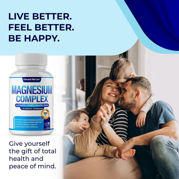 Magnesium Complex 7 Elemental Magnesium Supplement 1000mg – Magnesium Glycinate, Citrate, Malate, Taurate, Oxide, Aspartate, Orotate Non-GMO 90